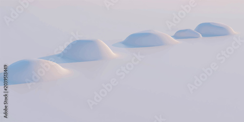 Fotografía Minimalist winter snow mounds in a snowy landscape with landscape minimalist sea