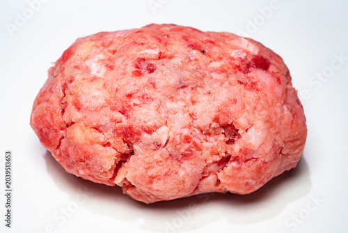 Japanese Wagyu Beef Patty Raw Ground Meat Close Up, Premium Japanese Wagyu Hamburger Patty Isolated On White Background, Fresh Wagyu Ground Beef Patty