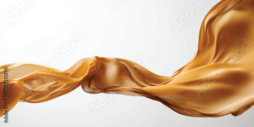 Foto Abstract flowing golden brown silk fabric wave on white background with abstract