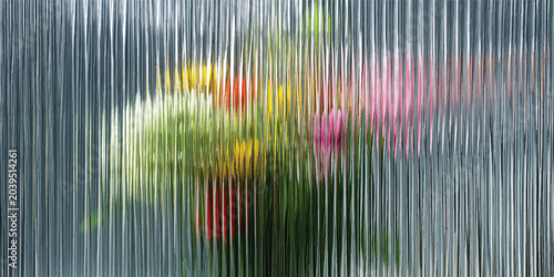 Obraz na plátně Abstract colorful floral bouquet viewed through distorted textured glass with ab
