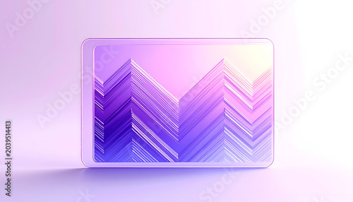 Abstract 3D render of layered geometric mountain peaks with purple and pink gradient light