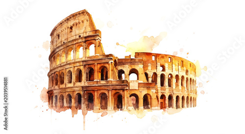 Watercolor Colosseum Rome Italy Ancient Architecture Travel Illustration on PNG Transparent Background