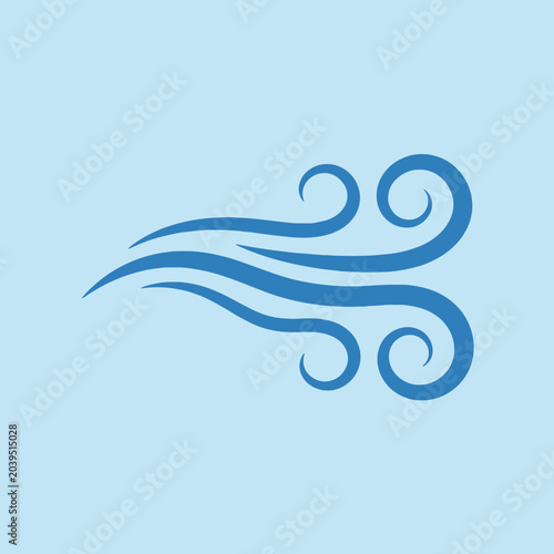 A simple blue icon representing a gust of moving wind air