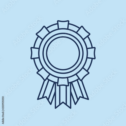 Foto A simple blue line art illustration of a circular award ribbon