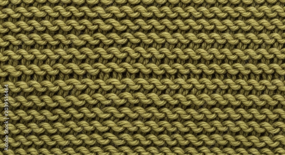 Fototapeta premium Close-up view of olive green knitted fabric showing garter stitch texture and repetitive pattern.