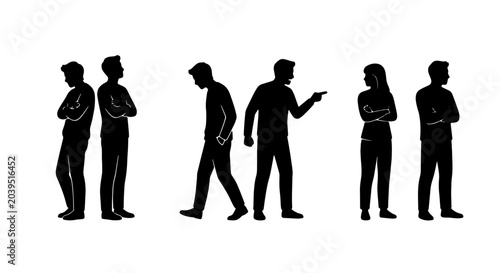Obraz na płótnie Silhouette Figures, Conflict and Disagreement, Group Dynamics, Human Interaction