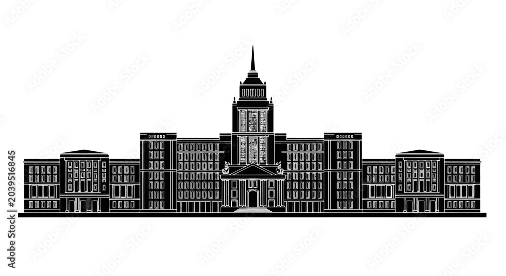 Obraz premium Moscow State University Silhouette, Iconic Russian Architecture Icon