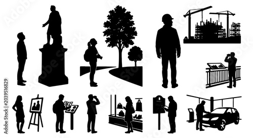 Obraz na płótnie Silhouette Collection: People Viewing Art, Statues, and Cityscapes, Construction