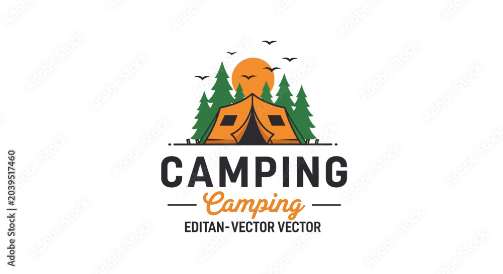 Fototapeta premium Camping Adventure Logo Vector Design with Tent and Forest