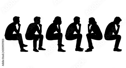 Tableau sur toile Silhouette Figures Pondering, Contemplation, Decision Making, Group Thinking, Ve