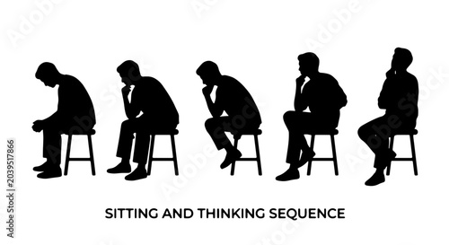 фотографія Sitting and Thinking Sequence, Pensive Man Silhouette Collection, Contemplative