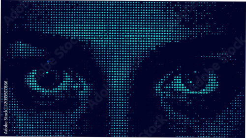 human eyes digital pixel art face iris pupil eyeball gaze expression technology data binary code dots grid pattern abstract futuristic science