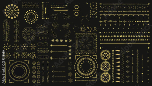 Bilde på lerret ornamental design elements vector gold on black background decorative pattern em