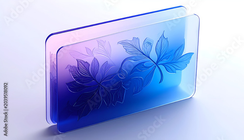 Frosted Glass Folder with Embossed Leaf Design and Gradient Blue to Pink Lighting