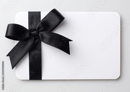Blank White Gift Card with Black Ribbon and Bow.