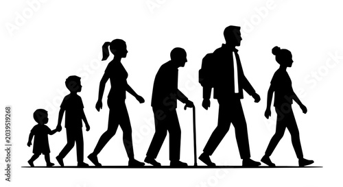 Canvastavla Generational Family Silhouette, Diverse Ages Walking Together, Life Cycle Progre