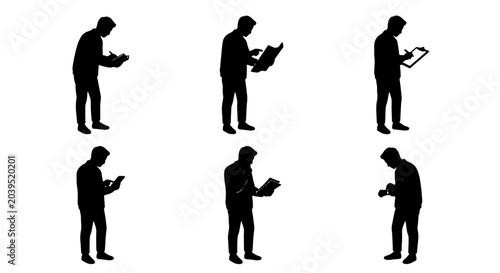 Foto Silhouette Figures, Business Professionals Reading Documents, Vector Collection