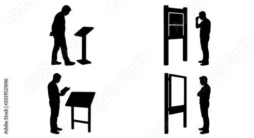 Fotografía Silhouette Figures Interacting with Information Displays, Digital Signage, and P