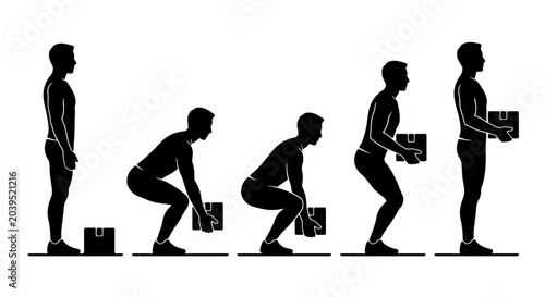 Photos Safe Lifting Technique Sequence, Ergonomic Box Handling, Manual Labor Safety, Wo