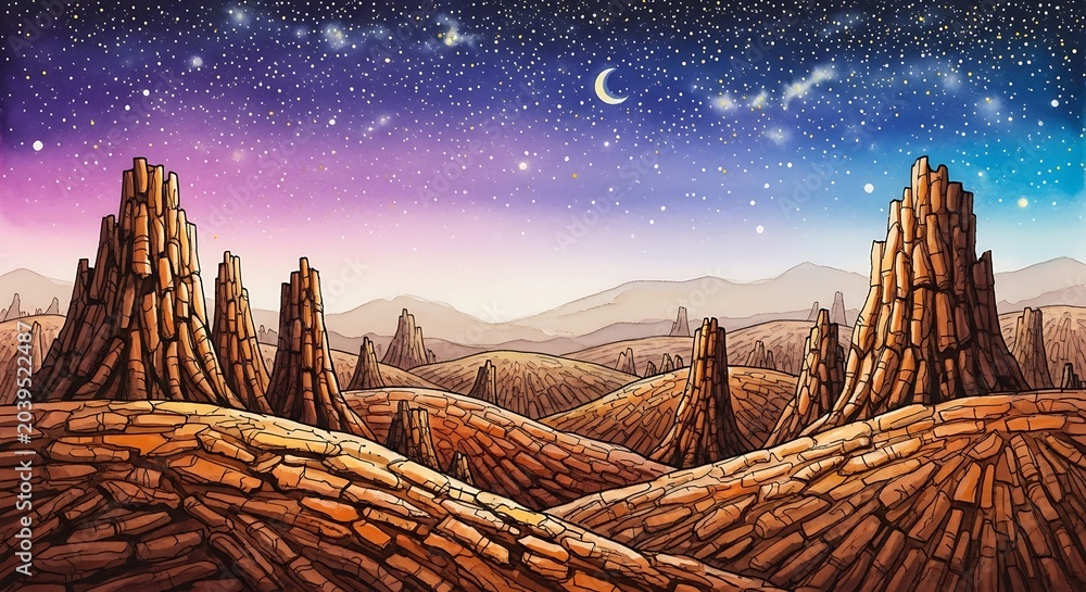 Obraz premium Majestic sandstone rock formations under twilight sky.