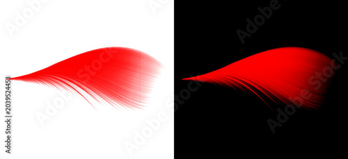 Photos Abstract image featuring a vivid red curved light against a black background, with an identical image on a transparent checkered background