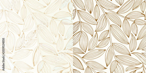 Photos stylized elongated leaves pattern in beige and gold ornament vector design graph