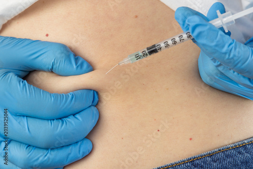 Obraz na plátně ghk cu peptide injection subcutaneous belly fold syringe hands holding needle cl