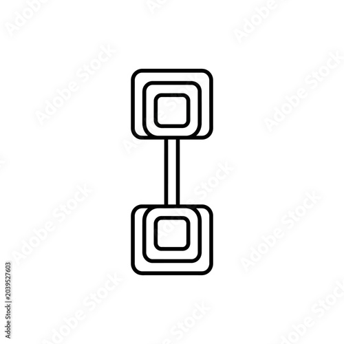 Vertical square dumbbell weight line art graphic icon.