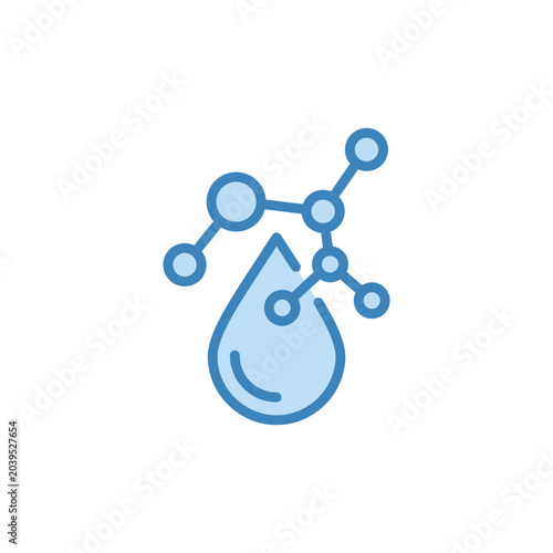 Water drop and molecular structure scientific line icon.