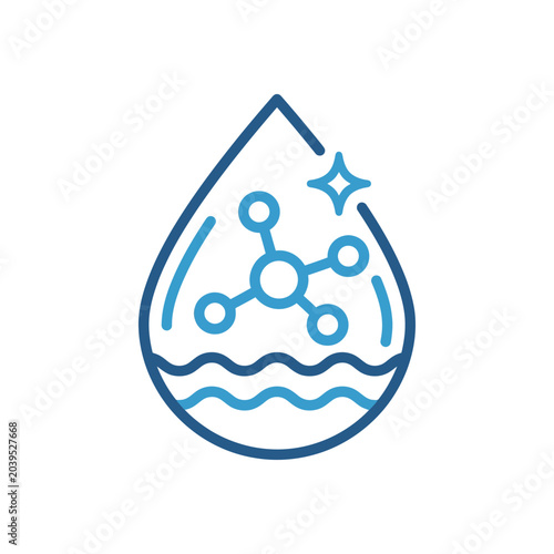 Water drop containing molecular structure icon.