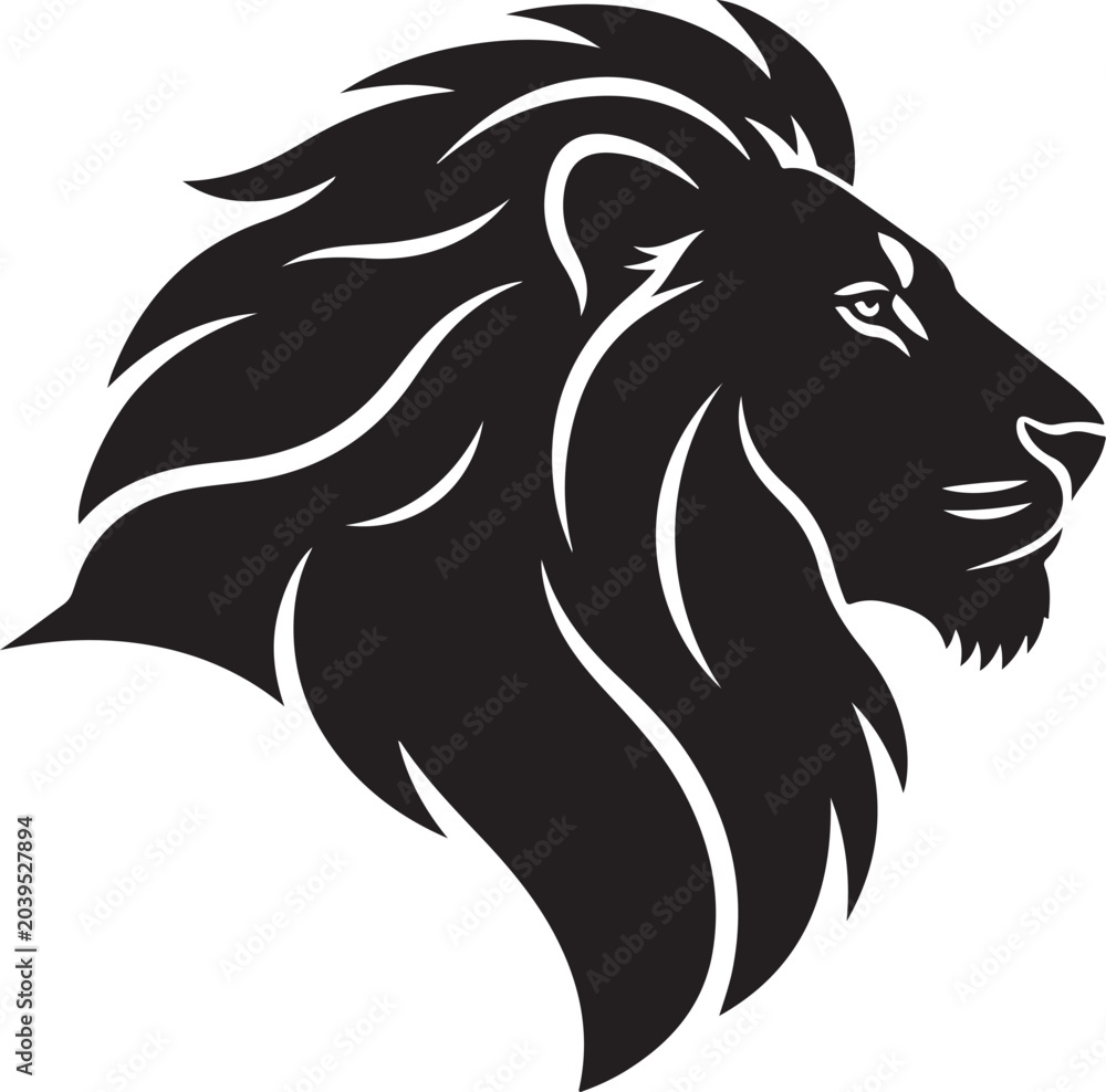 Obraz premium Black lion head profile vector logo