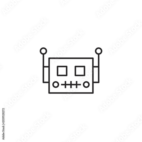 Wide rectangular robot head line icon with antennas.