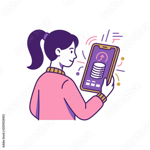 Woman checking her cryptocurrency portfolio on a mobile device.