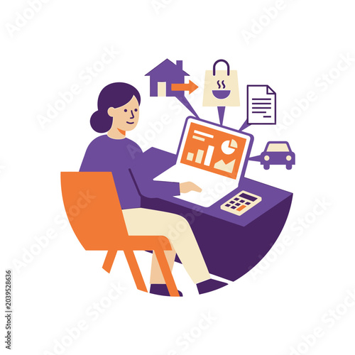 Woman managing personal budget and life expenses online.