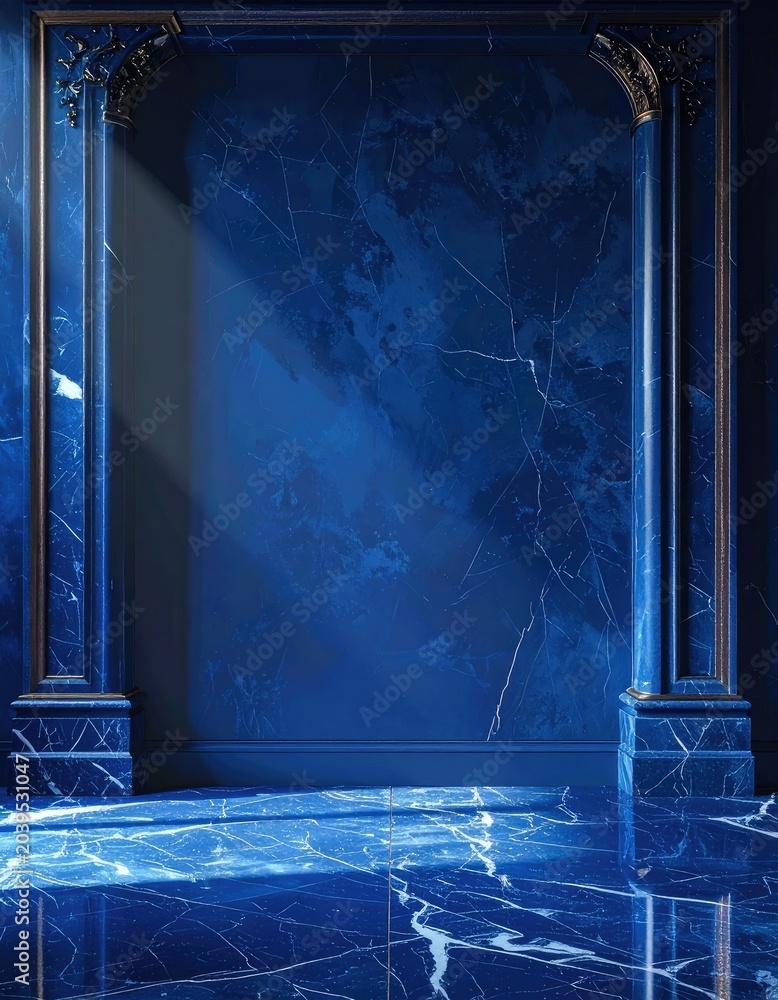 Naklejka premium Luxurious Blue Marble Interior with Dramatic Lighting