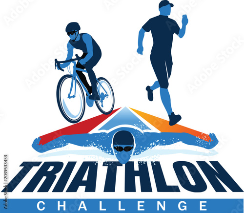 Colorful vector editable triathlon poster for any graphic background	