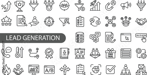 Lead generation icon set.lead, generation,  Editable line icons. Vector illustration.