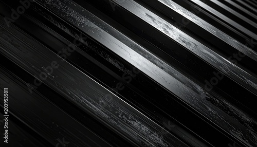 Close-up view of corrugated black metal with diagonal lines.