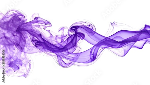Elegant purple smoke swirls on a white background.