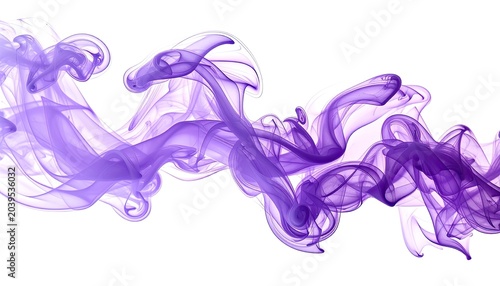 Abstract purple smoke trails against a white background.