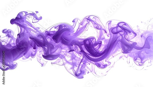 Abstract swirls of purple ink dissolve into a white background.