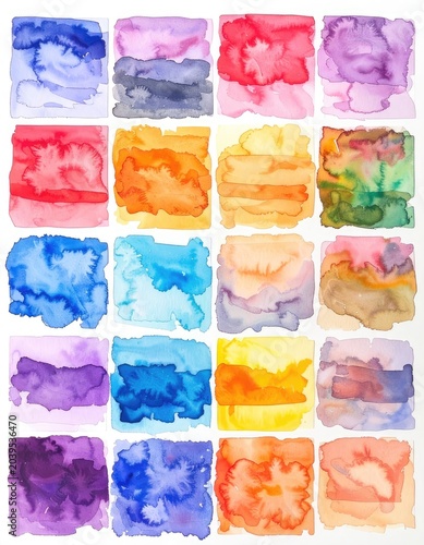 A Grid of Watercolor Swatches in Various Colors