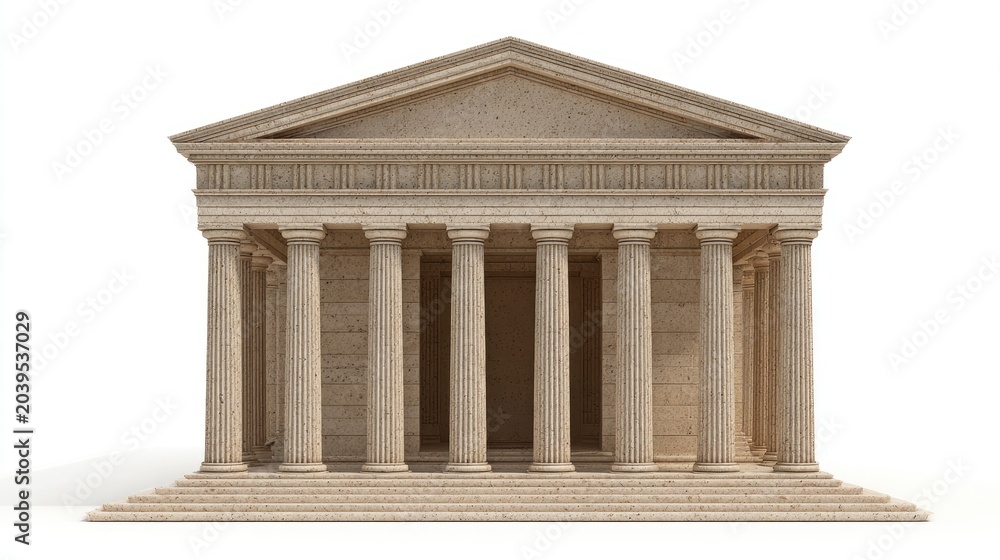 Fototapeta premium Classical Greek Temple Facade with Ionic Columns and Pediment.