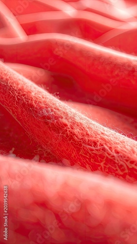 Detailed close-up of delicate cellular structures and blood vessels.
