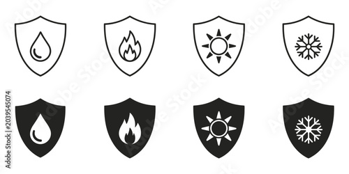 Bild auf Leinwand Waterproof, Fireproof, Sunproof and Frostproof Icon Label Set with Durability an