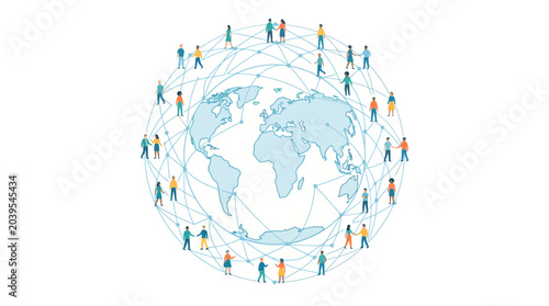 Bild auf Leinwand Diverse people connecting globally around a world map