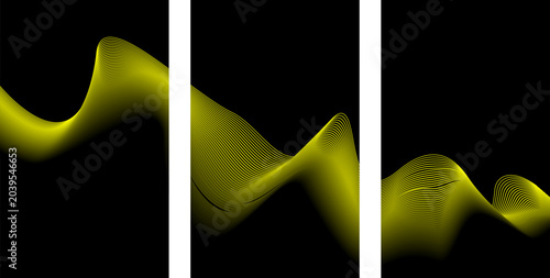 Bild auf Leinwand Modern triptych backdrop featuring rhythmic yellow wave patterns abstract backgr