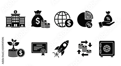 Tableau sur toile Financial and Business Icons A Comprehensive Collection for Investment, Growth,