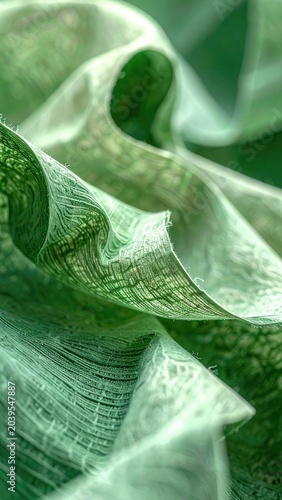 Close-up abstract view of green leaf veins and textures.