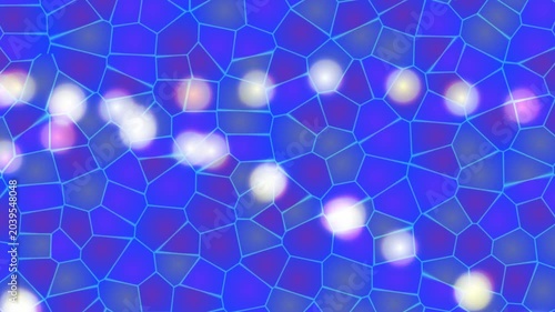 Vibrant blue mosaic pattern with glowing white spots on purple background texture